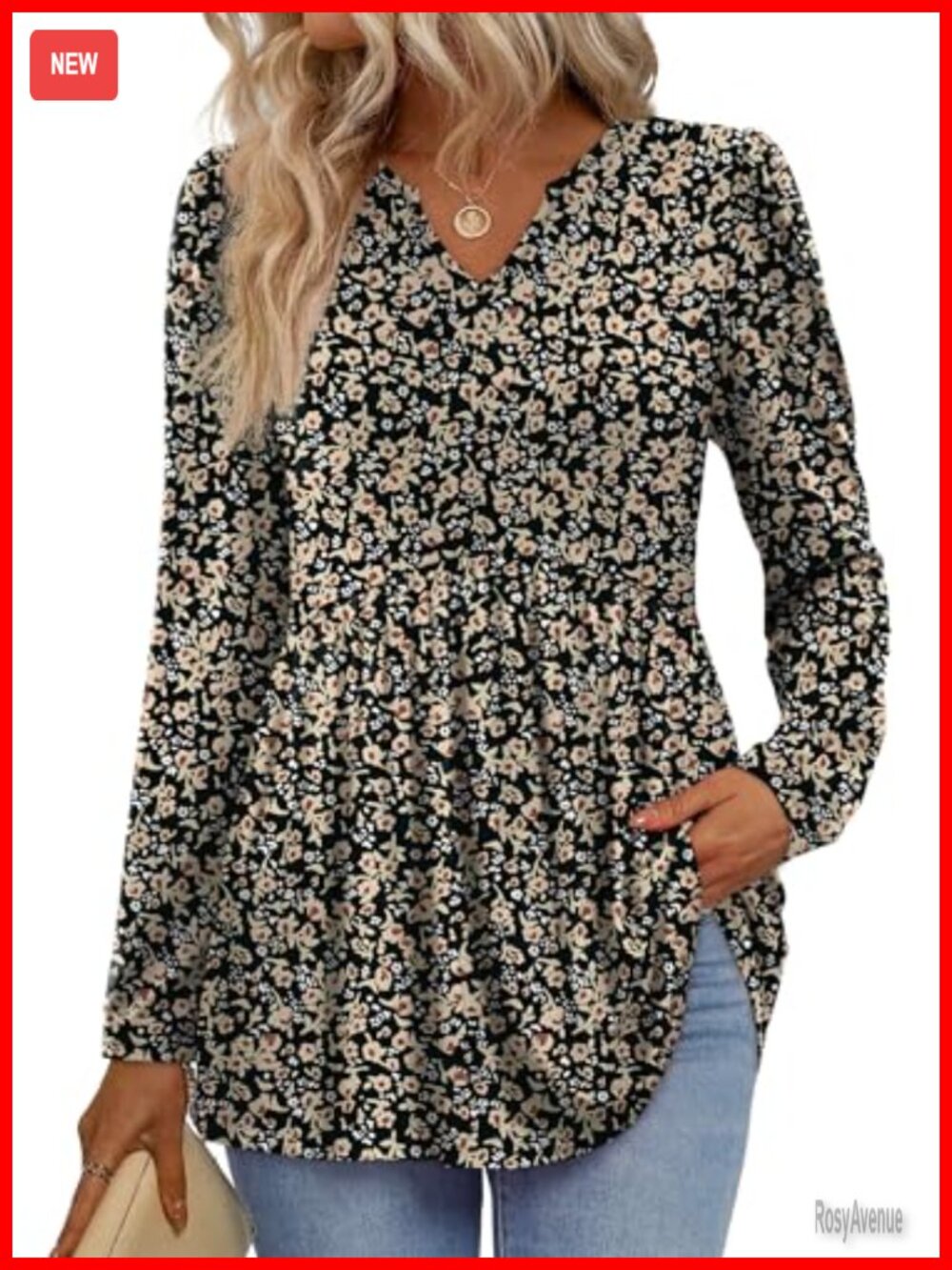 Long Sleeve V Neck Babydoll Peplum Tunic Blouse Flowy Loose Fit